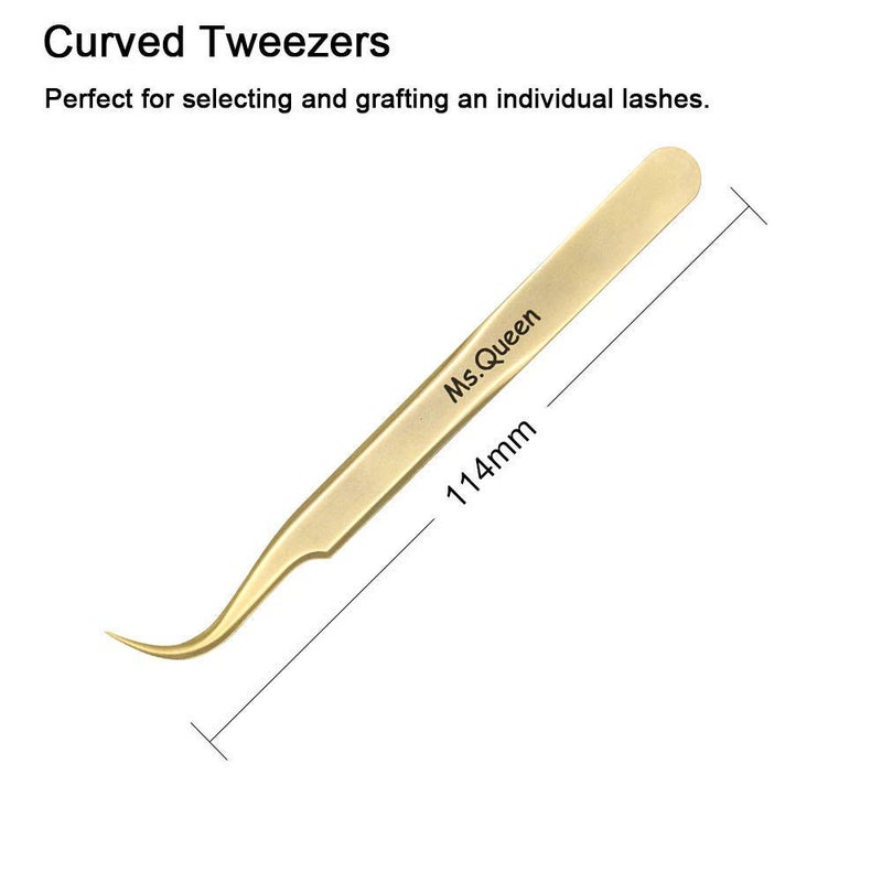 Ms.Queen Eyelash Extension Tweezers-Precision Tweezers for 2D-6D Volume&Individual False Lashes Extensions-Golden-Curved Tweezers - Image 3